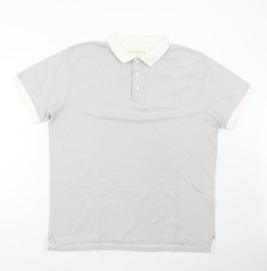Eddie Bauer Womens Grey Striped Cotton Basic Polo Size L Collared