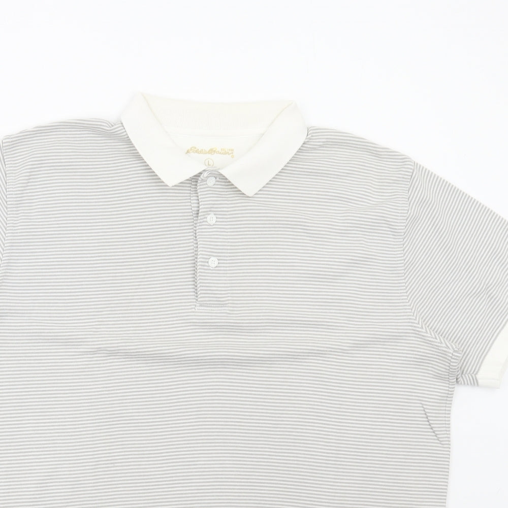 Eddie Bauer Womens Grey Striped Cotton Basic Polo Size L Collared