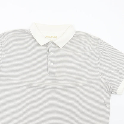 Eddie Bauer Womens Grey Striped Cotton Basic Polo Size L Collared