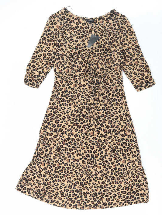 Peacocks Womens Brown Animal Print Viscose A-Line Size 8 V-Neck Pullover