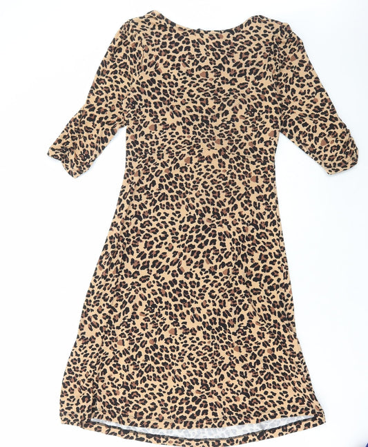 Peacocks Womens Brown Animal Print Viscose A-Line Size 8 V-Neck Pullover