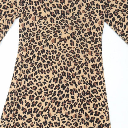 Peacocks Womens Brown Animal Print Viscose A-Line Size 8 V-Neck Pullover