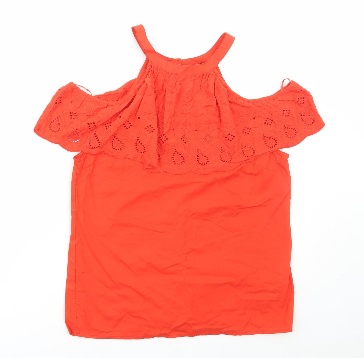 Matalan Womens Orange Cotton Basic Blouse Size 10 Round Neck