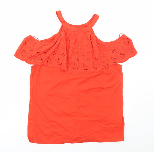 Matalan Womens Orange Cotton Basic Blouse Size 10 Round Neck