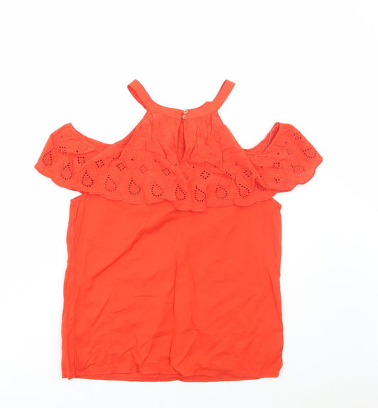 Matalan Womens Orange Cotton Basic Blouse Size 10 Round Neck