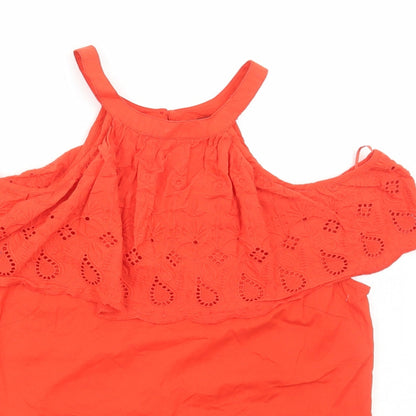 Matalan Womens Orange Cotton Basic Blouse Size 10 Round Neck