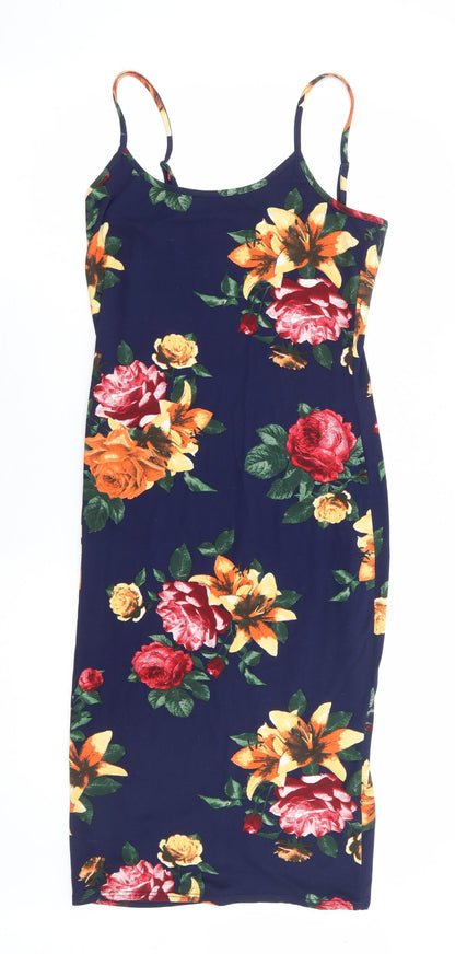 Shasa Womens Multicoloured Floral Polyester Tank Dress Size S Round Neck Pullover