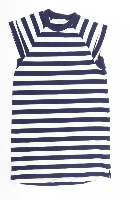NEXT Womens Blue Striped Cotton Shift Size 12 Round Neck Pullover