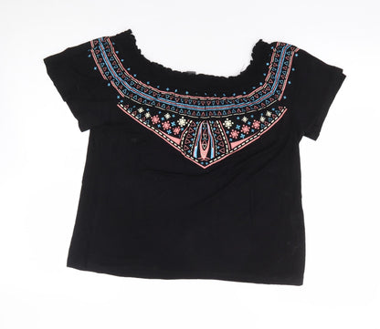 Primark Womens Black Geometric Viscose Basic Blouse Size 12 Off the Shoulder