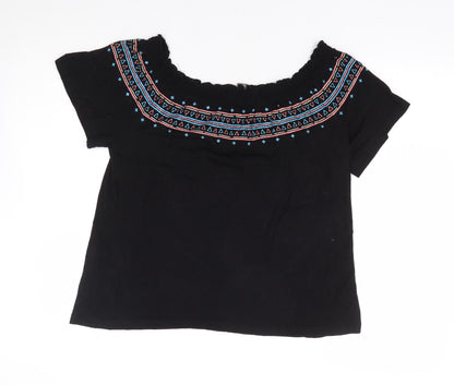 Primark Womens Black Geometric Viscose Basic Blouse Size 12 Off the Shoulder