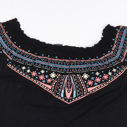 Primark Womens Black Geometric Viscose Basic Blouse Size 12 Off the Shoulder