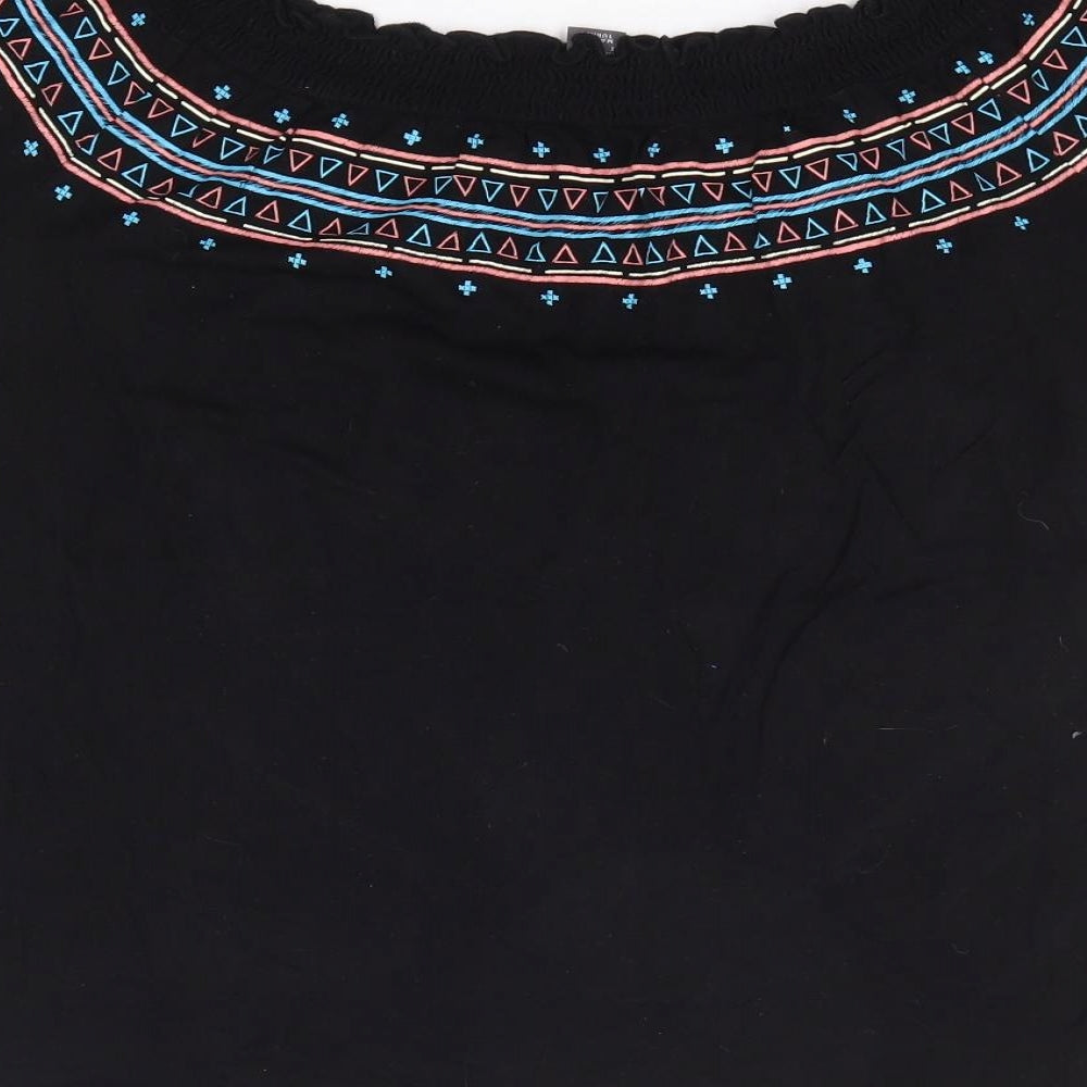 Primark Womens Black Geometric Viscose Basic Blouse Size 12 Off the Shoulder