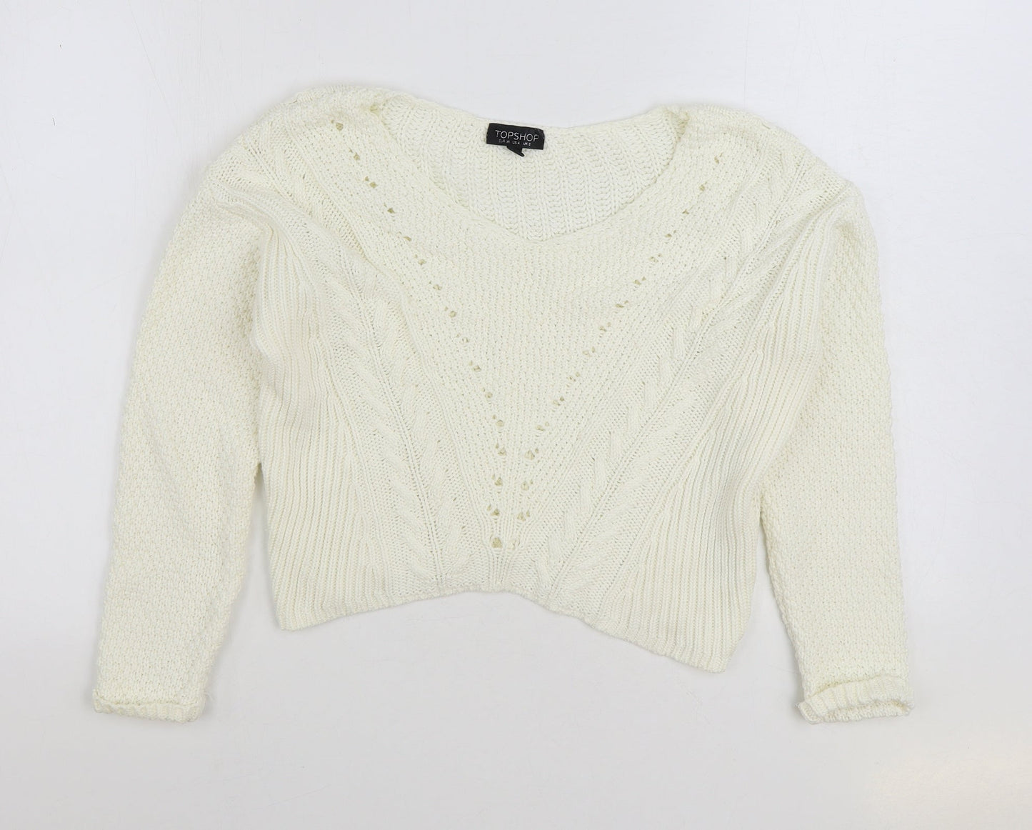 Topshop Womens White Scoop Neck Cotton Pullover Jumper Size 8