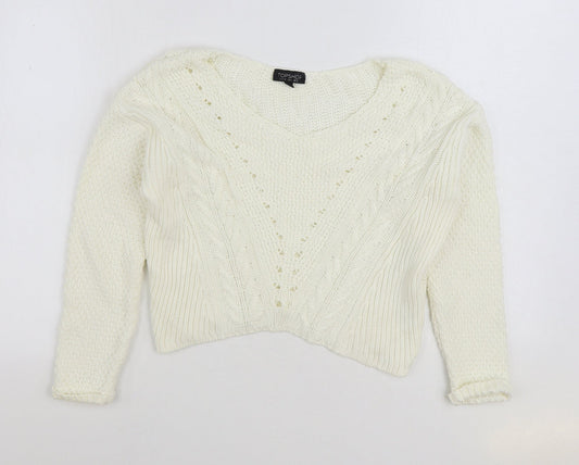 Topshop Womens White Scoop Neck Cotton Pullover Jumper Size 8