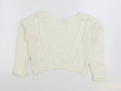 Topshop Womens White Scoop Neck Cotton Pullover Jumper Size 8