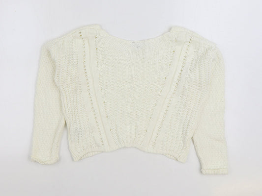 Topshop Womens White Scoop Neck Cotton Pullover Jumper Size 8