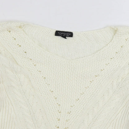 Topshop Womens White Scoop Neck Cotton Pullover Jumper Size 8