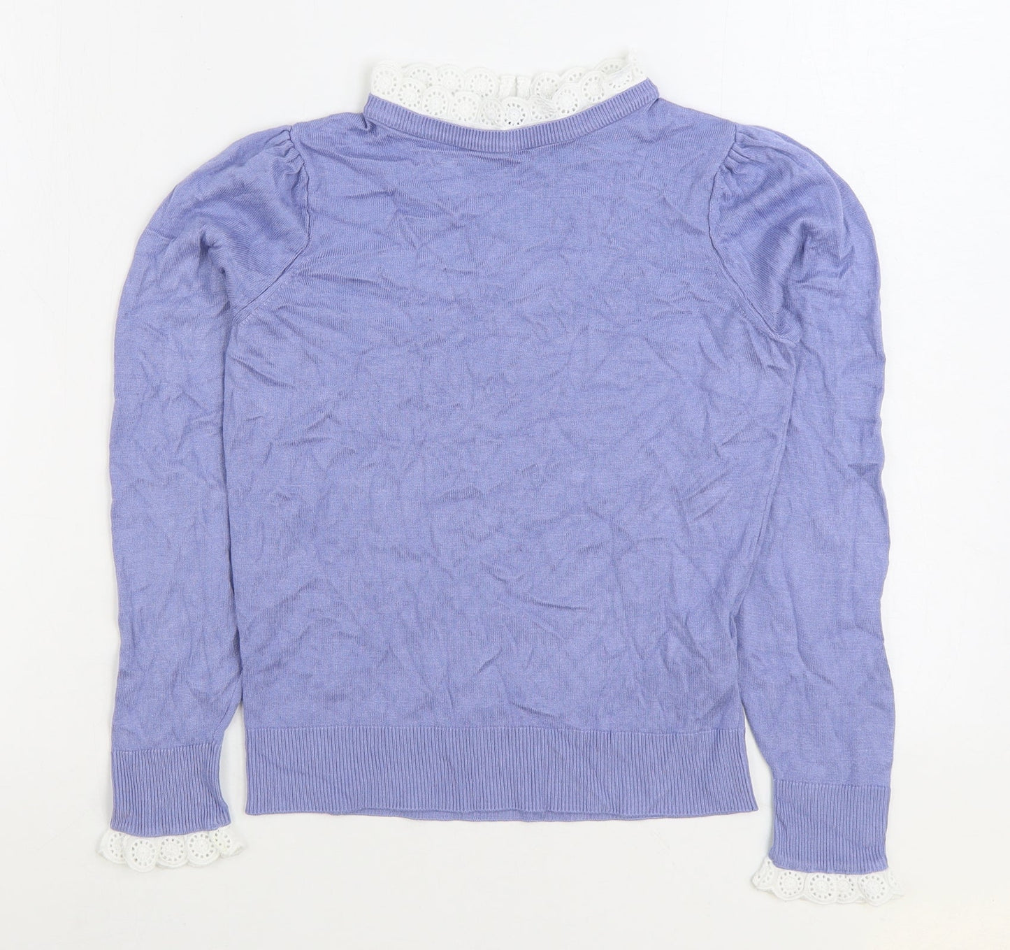 F&F Womens Blue Round Neck Viscose Pullover Jumper Size 6 - Lace Trim