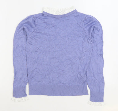 F&F Womens Blue Round Neck Viscose Pullover Jumper Size 6 - Lace Trim