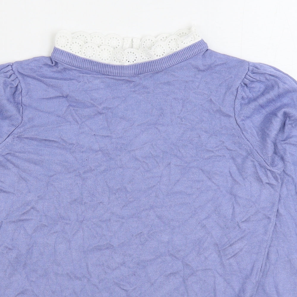 F&F Womens Blue Round Neck Viscose Pullover Jumper Size 6 - Lace Trim