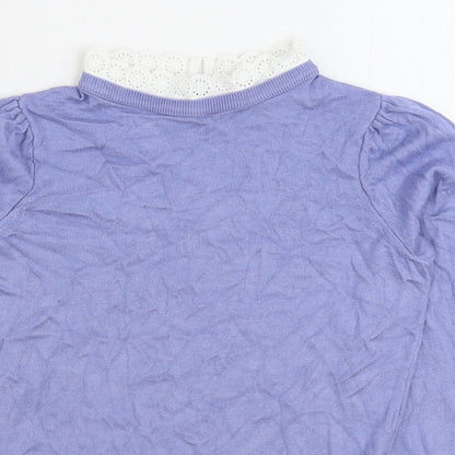 F&F Womens Blue Round Neck Viscose Pullover Jumper Size 6 - Lace Trim