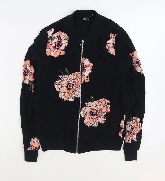 F&F Womens Black Floral Jacket Size 6 Zip
