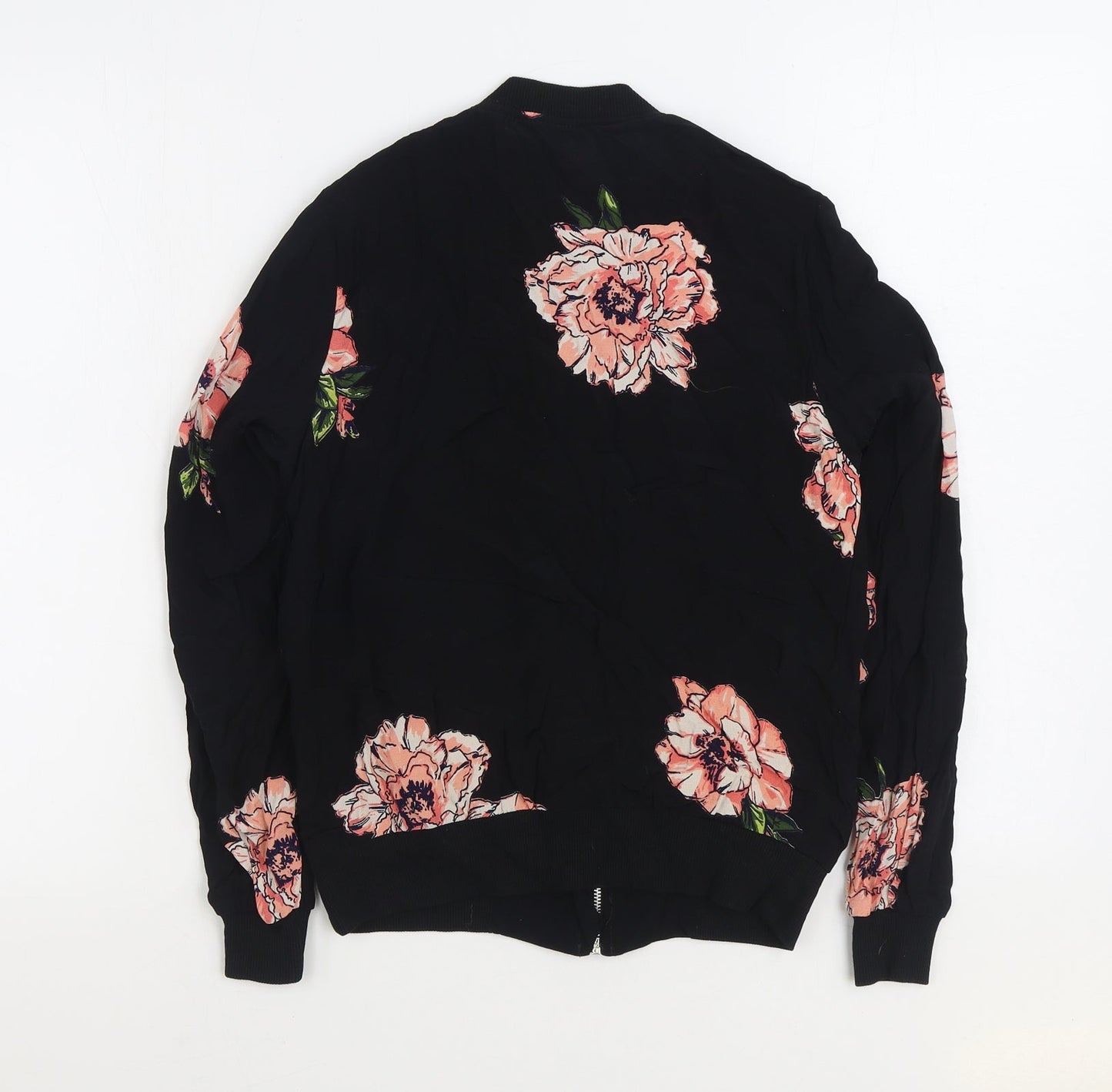 F&F Womens Black Floral Jacket Size 6 Zip
