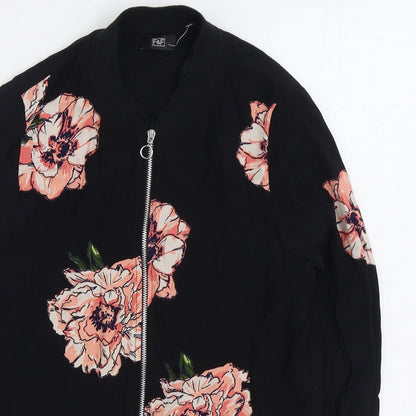 F&F Womens Black Floral Jacket Size 6 Zip