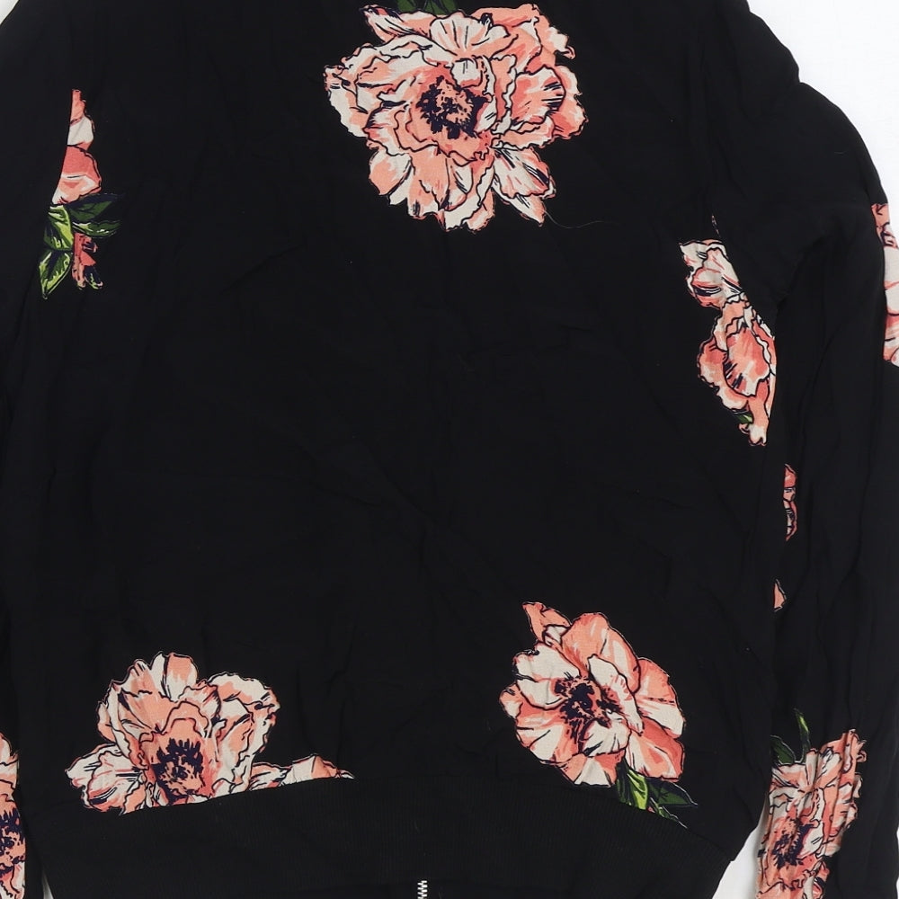 F&F Womens Black Floral Jacket Size 6 Zip