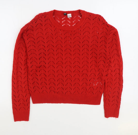 Divided by H&M Womens Red Round Neck Acrylic Pullover Jumper Size XS