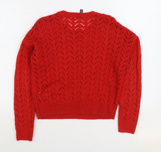 Divided by H&M Womens Red Round Neck Acrylic Pullover Jumper Size XS