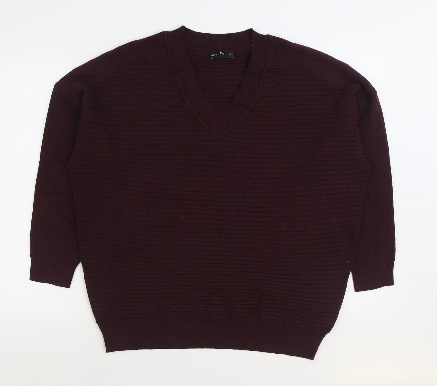 F&F Womens Purple V-Neck Viscose Pullover Jumper Size 14