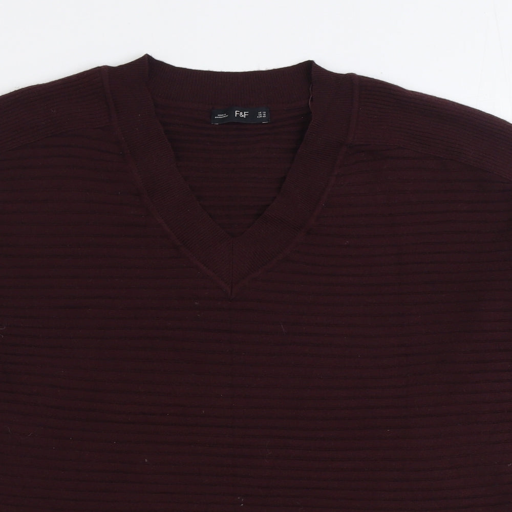 F&F Womens Purple V-Neck Viscose Pullover Jumper Size 14