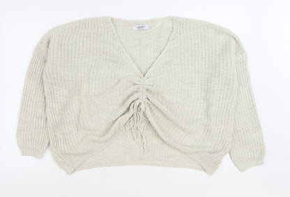 Luisa Ricci Womens Ivory V-Neck Acrylic Pullover Jumper Size M