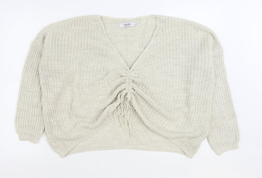 Luisa Ricci Womens Ivory V-Neck Acrylic Pullover Jumper Size M