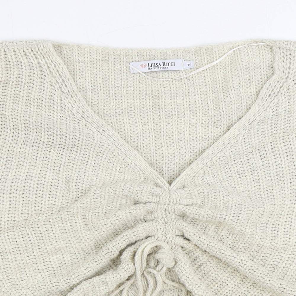 Luisa Ricci Womens Ivory V-Neck Acrylic Pullover Jumper Size M