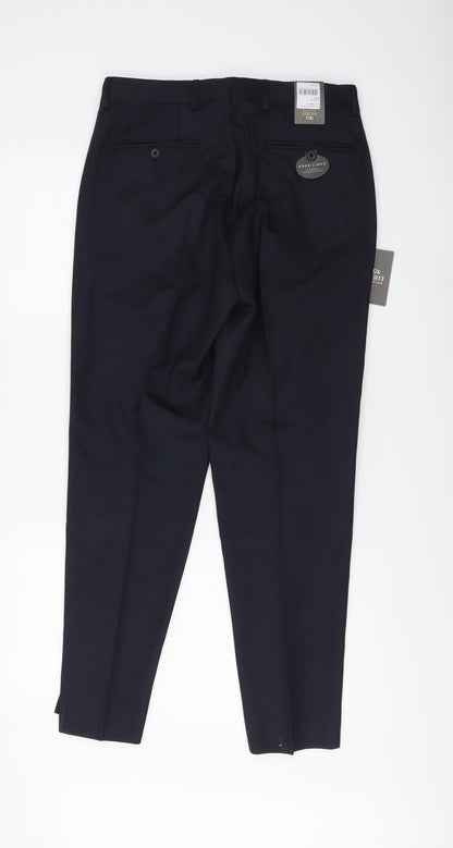 Merit Mens Blue Polyester Chino Trousers Size 32 in L29 in Regular Button
