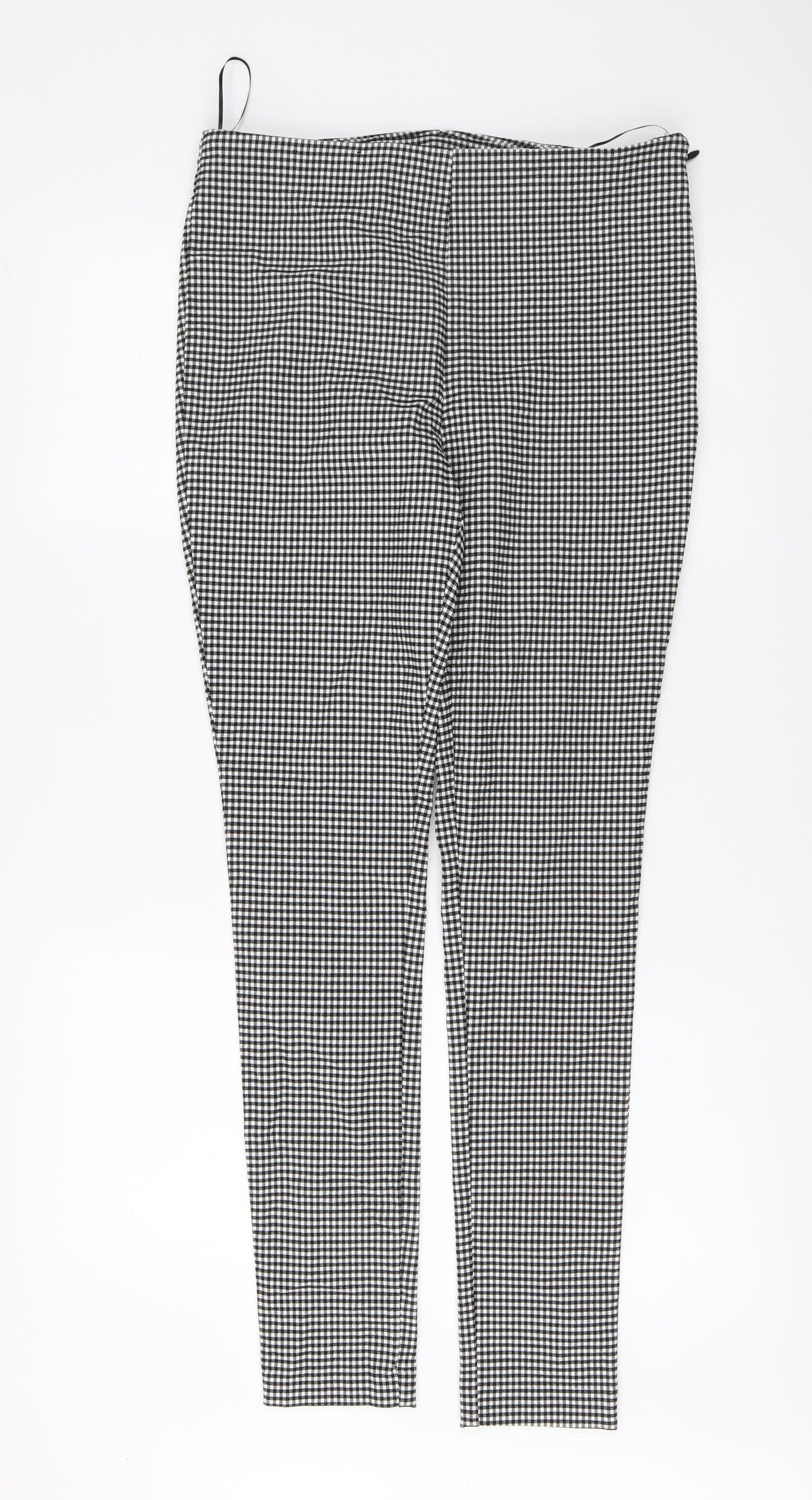 New Look Womens Black Check Cotton Chino Trousers Size 12 L30 in Regular Button