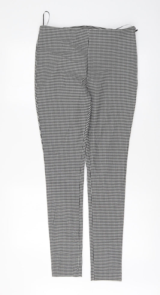 New Look Womens Black Check Cotton Chino Trousers Size 12 L30 in Regular Button
