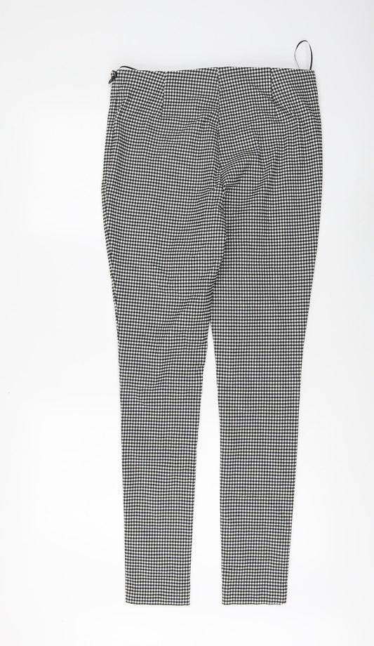 New Look Womens Black Check Cotton Chino Trousers Size 12 L30 in Regular Button