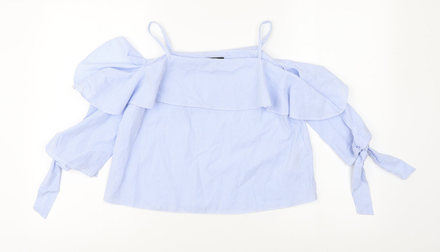 Womens UK Size 4 Topshop Blue Cropped Blouse