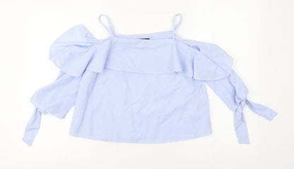 Womens UK Size 4 Topshop Blue Cropped Blouse