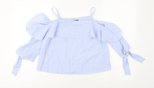 Womens UK Size 4 Topshop Blue Cropped Blouse
