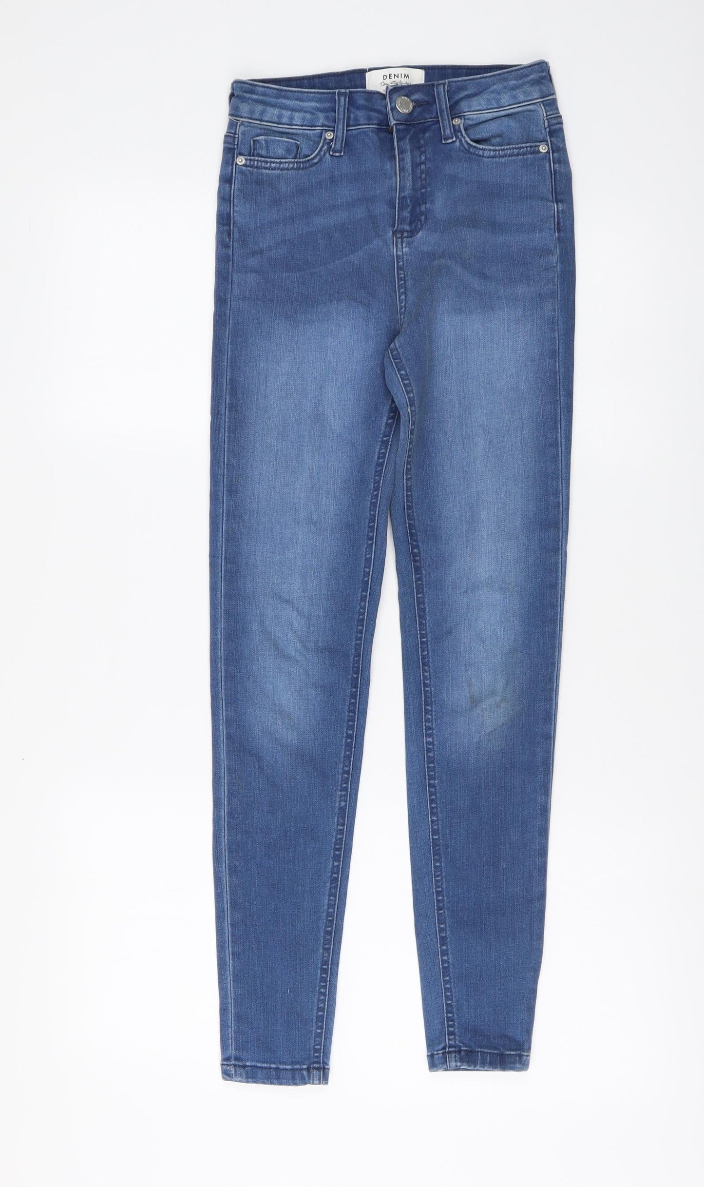 Miss Selfridge Womens Blue Cotton Skinny Jeans Size 6 L27 in Regular Button