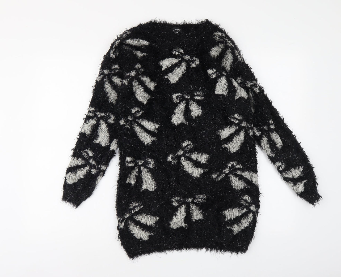 Jumpo Womens Black Round Neck Geometric Acrylic Pullover Jumper Size S