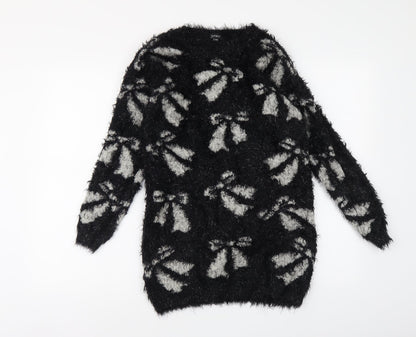 Jumpo Womens Black Round Neck Geometric Acrylic Pullover Jumper Size S