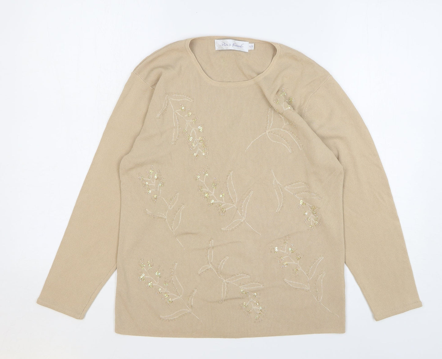 Womens UK Size 14 Pure & Natural Beige Basic T-Shirt