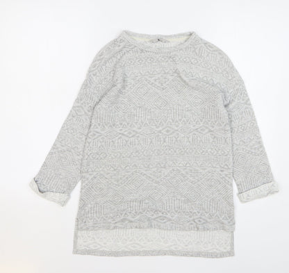 TU Womens Grey Round Neck Geometric Cotton Pullover Jumper Size 8