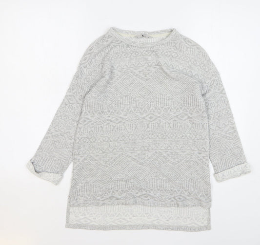TU Womens Grey Round Neck Geometric Cotton Pullover Jumper Size 8
