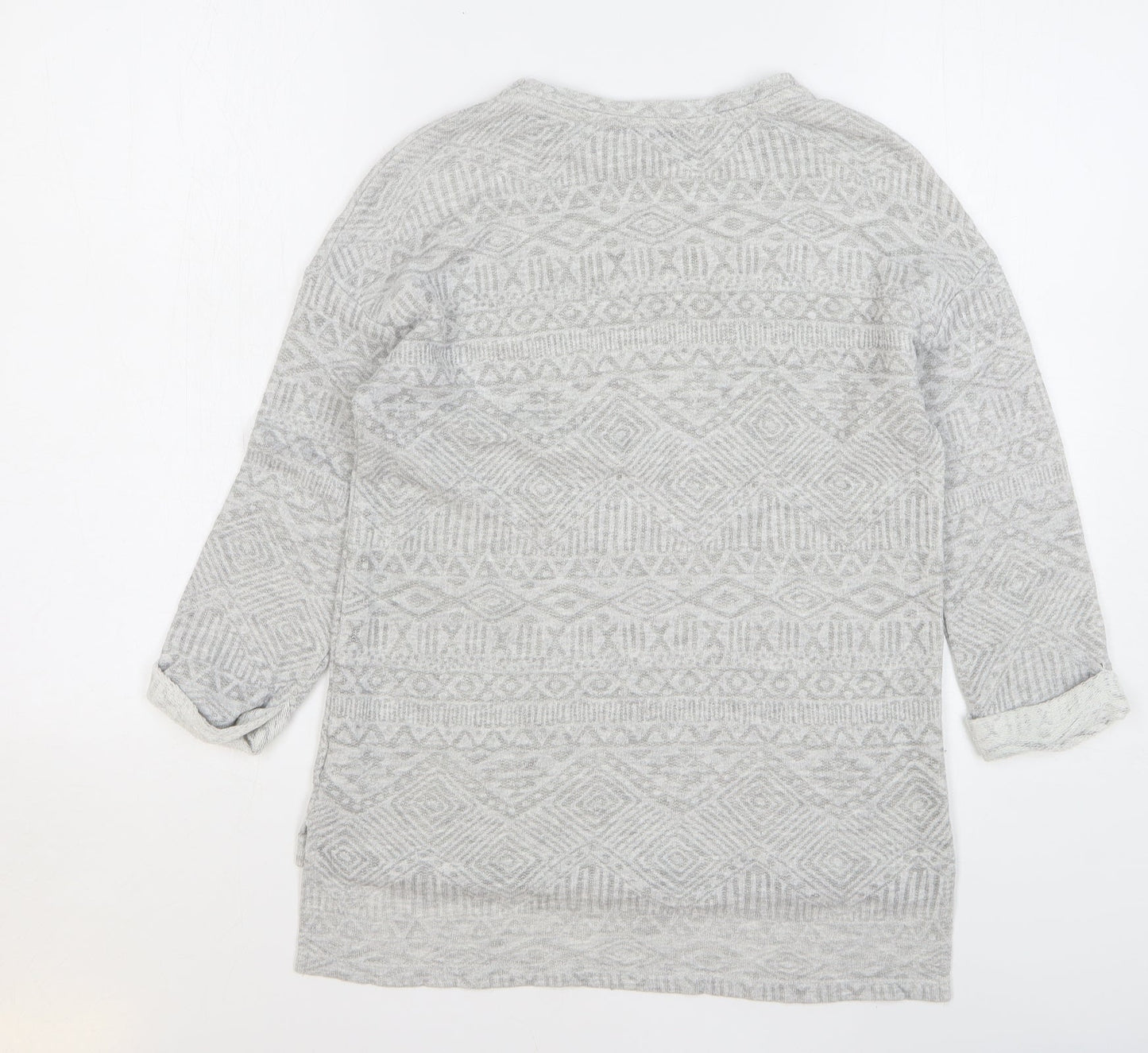 TU Womens Grey Round Neck Geometric Cotton Pullover Jumper Size 8